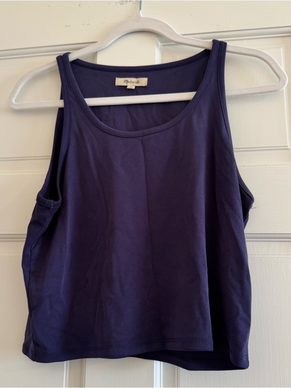 Madewell Deep Blue Ribbed Cropped Scoop Tank